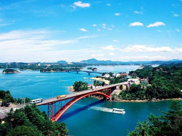 Amakusa Gokyo Bridges in kumamoto, Japan - A scenic chain of five bridges connecting islands in the Amakusa archipelago, offering spectacular ocean views and access to historic Christian heritage sites and beautiful coastal scenery.