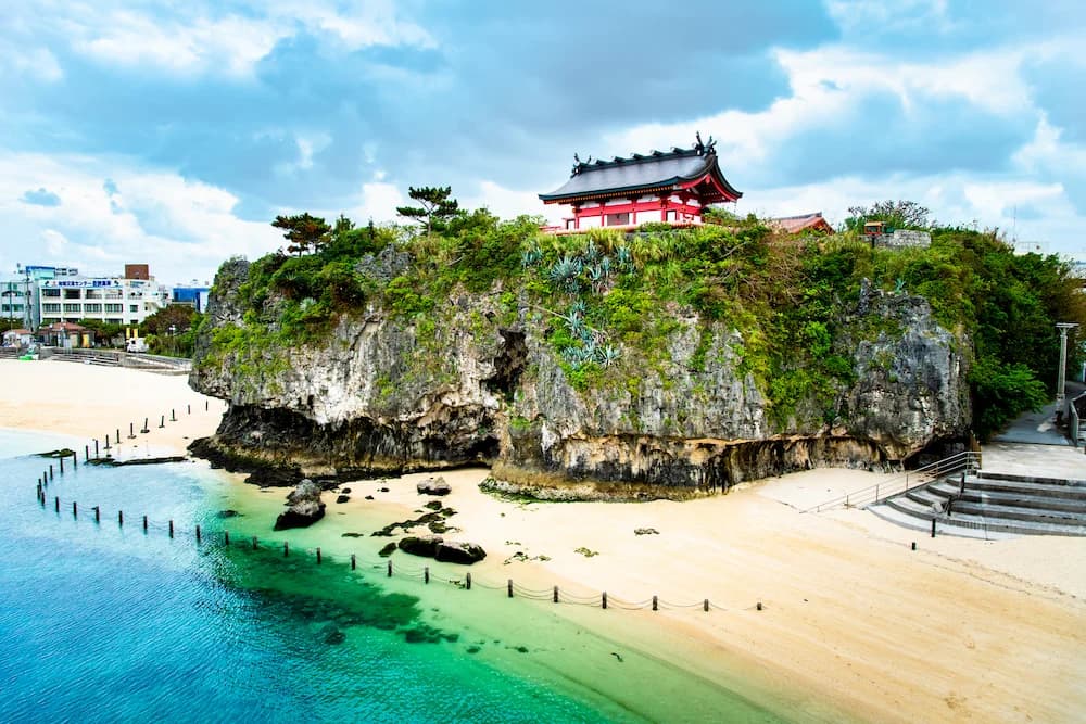 Naminoue Shrine in okinawa, Japan - Okinawa's most important Shinto shrine dramatically perched on a cliff above the ocean, blending Ryukyuan and mainland Japanese religious traditions with spectacular coastal views in the heart of Naha