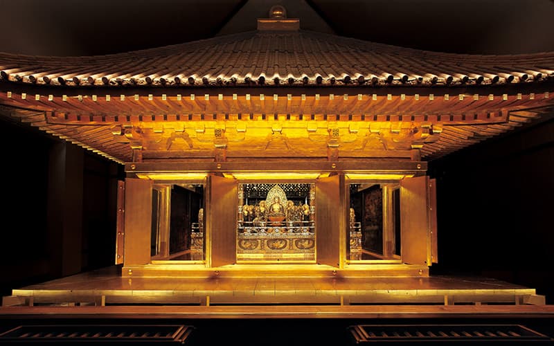 Chuson-ji Temple in iwate, Japan - A UNESCO World Heritage temple complex featuring the stunning Konjikido Golden Hall, representing the Buddhist Pure Land on earth and the glory of the medieval Oshu Fujiwara clan.