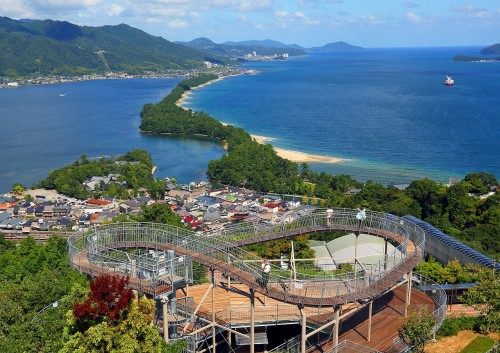 Amanohashidate in kyoto, Japan - One of Japan's Three Most Scenic Views, a natural 3.6km pine-covered sandbar connecting both sides of Miyazu Bay, traditionally viewed upside-down between one's legs.