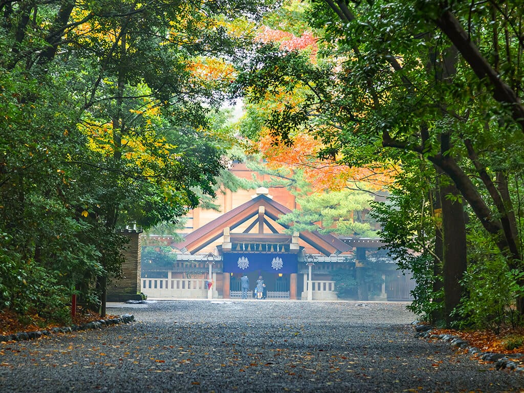 Atsuta Shrine in aichi, Japan - One of Japan's most important Shinto shrines, housing the legendary sword Kusanagi-no-Tsurugi, one of the Three Sacred Treasures of the Imperial Family. The shrine's sacred forest and ancient traditions attract millions of visitors annually.