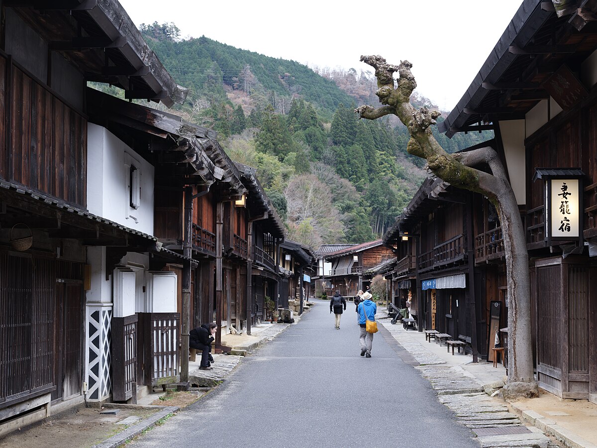 Tsumago-juku in nagano, Japan - A beautifully preserved Edo-period post town on the historic Nakasendo trail, where time seems to have stopped in the 17th century with traditional wooden buildings and mountain scenery.